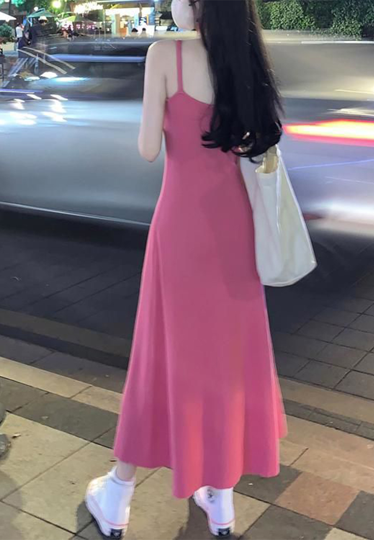 Summer style knitted suspender waist A-line long dress CA24050624BE
