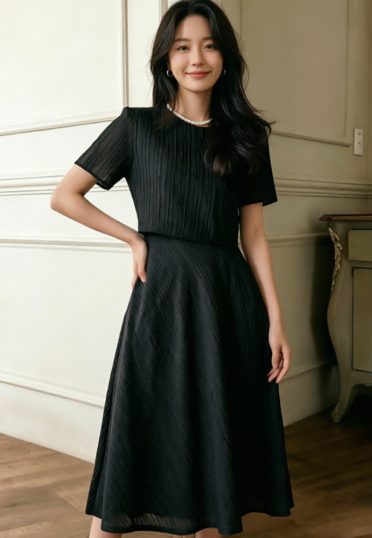 Elegant Style Short Sleeve Two-Piece Midi Dress Set Multi Color K26042906