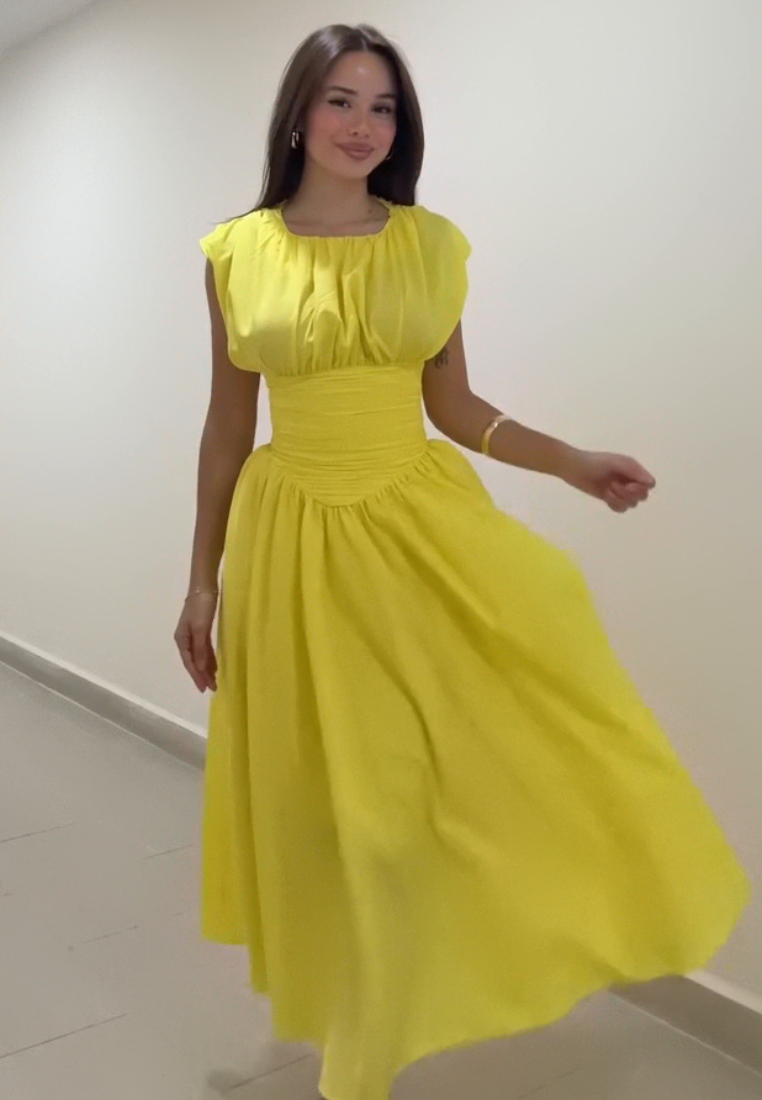 French-style pure desire fitted waist short-sleeved dress CA25091424W