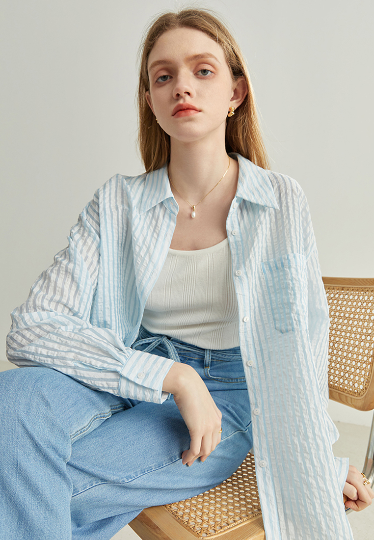 Fashion new textured striped sun protection shirt CA120424GR