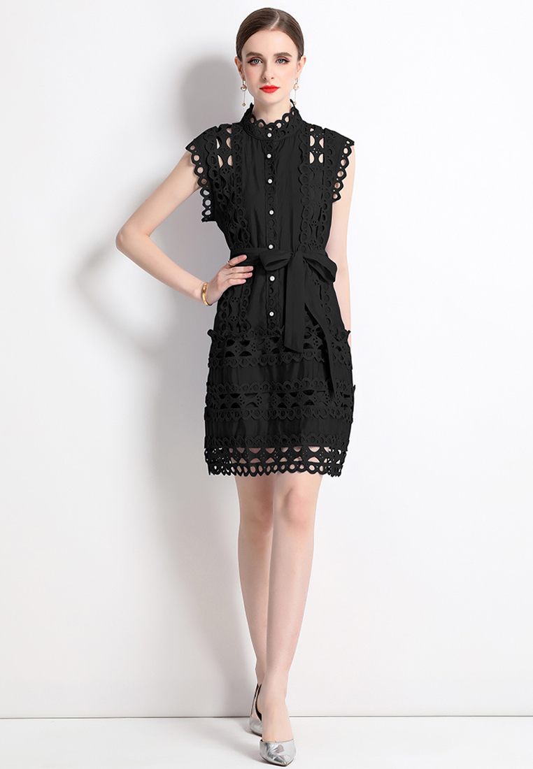 2024 Summer Round Neck Sleeveless Lace Dress CA24032624W