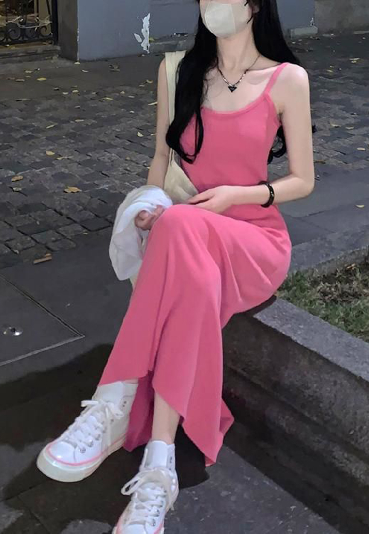 Summer style knitted suspender waist A-line long dress CA24050624BE