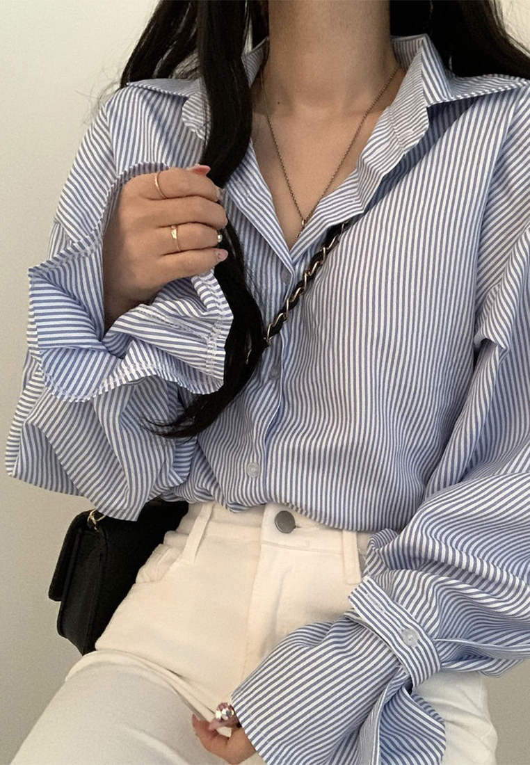 New striped minimalist long sleeved top CA241128124BK