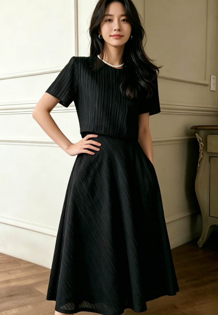 Elegant Style Short Sleeve Two-Piece Midi Dress Set Multi Color K26042906