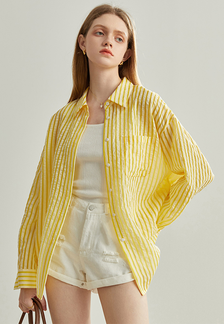 Fashion new textured striped sun protection shirt CA120424GR