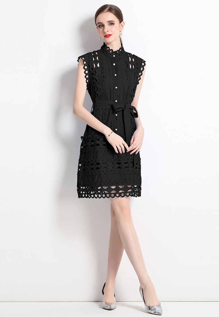 2024 Summer Round Neck Sleeveless Lace Dress CA24032624W