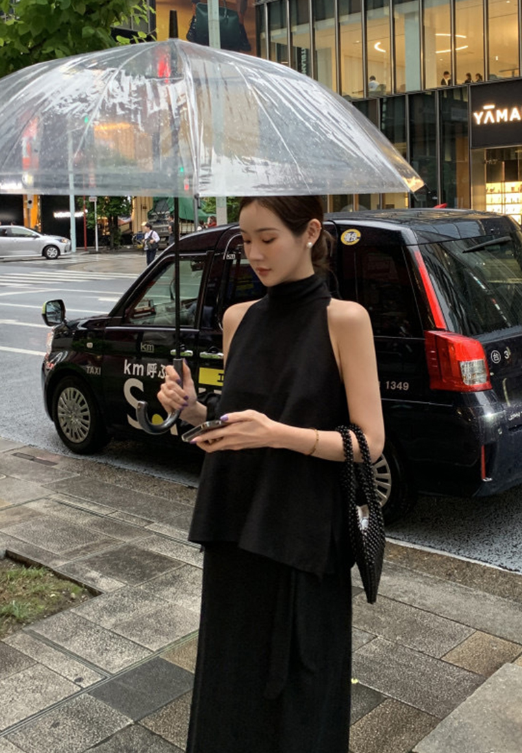 Summer New Style Stand up Collar Strap Top CA25042915BK