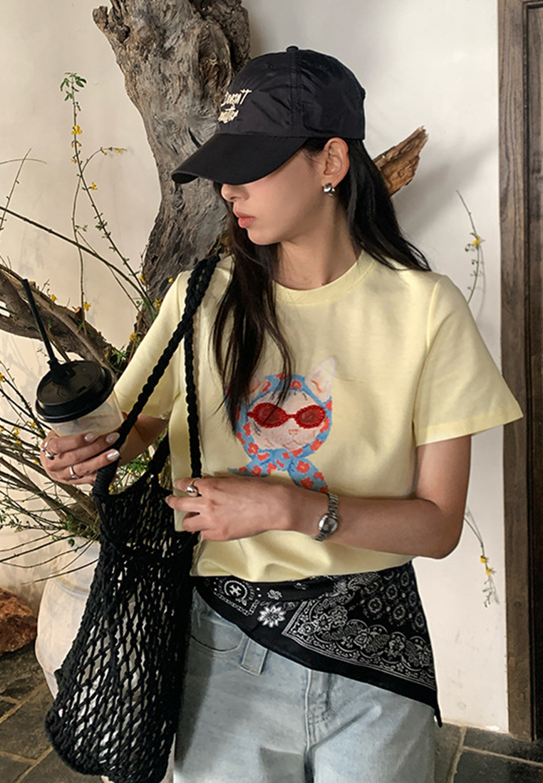 Summer printed round neck short sleeved T-shirt CA25042921YE