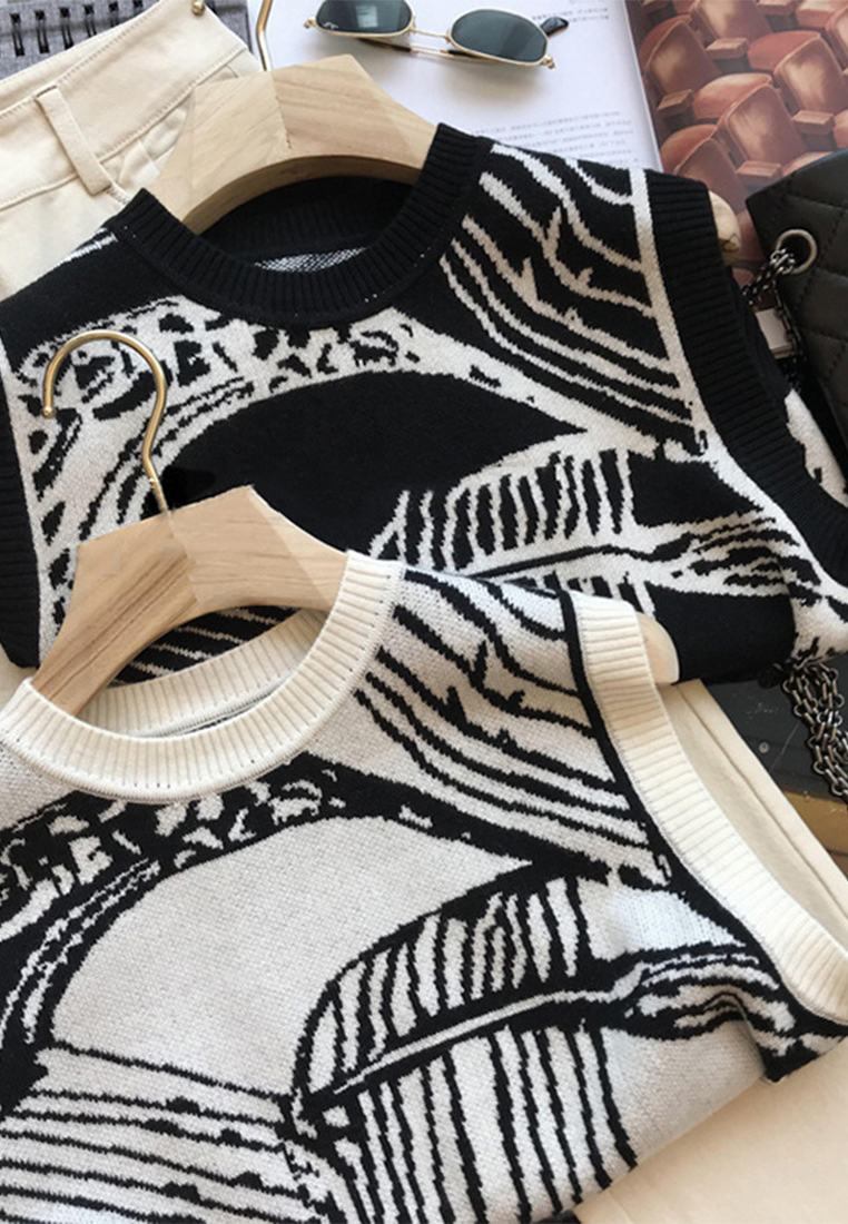 New Fashion Trend Vintage Jacquard Knitted Vest CA110225BK