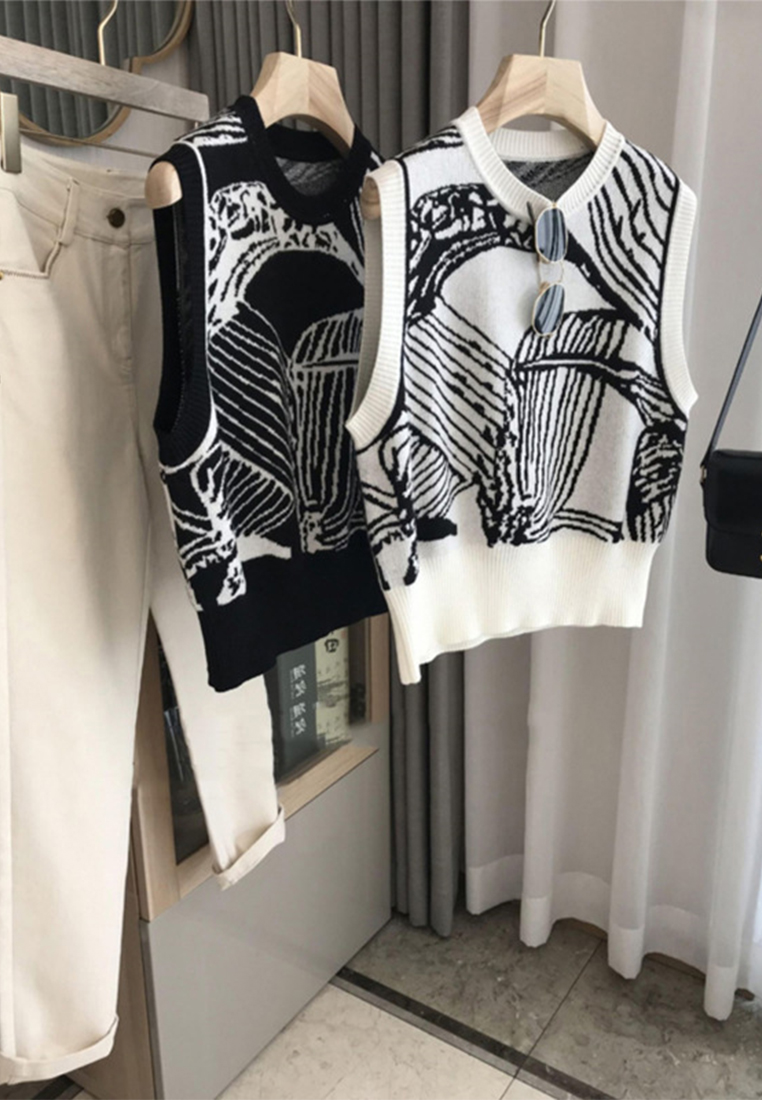 New Fashion Trend Vintage Jacquard Knitted Vest CA110225BK
