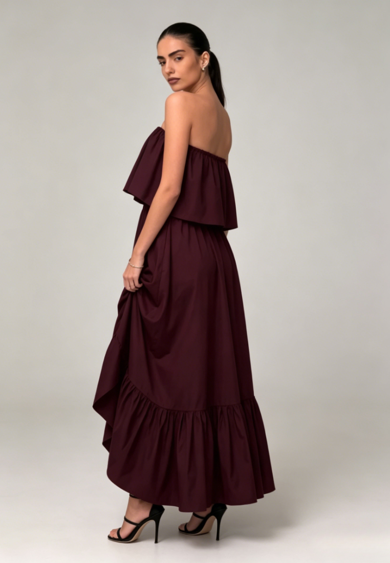 Strapless Ruffled Tiered Maxi Dress Black Elegant K26042401