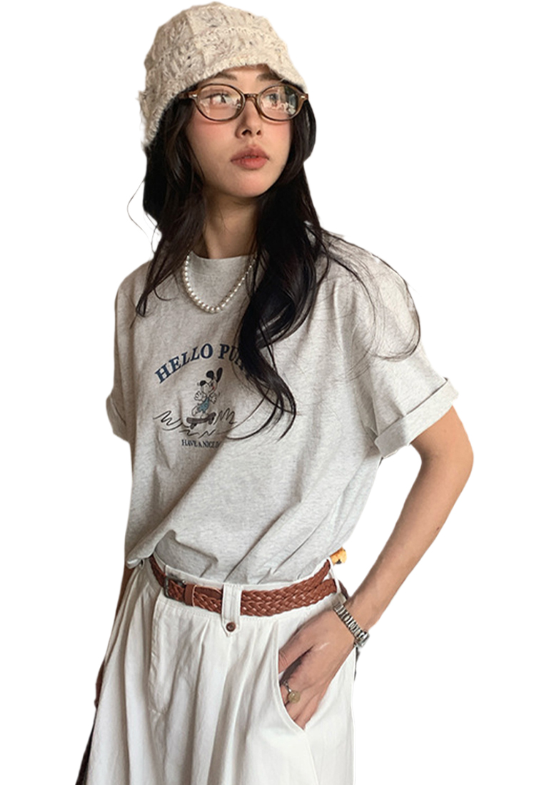 Spring and Summer Korean Style Dog Print T-shirt CA25042925GY