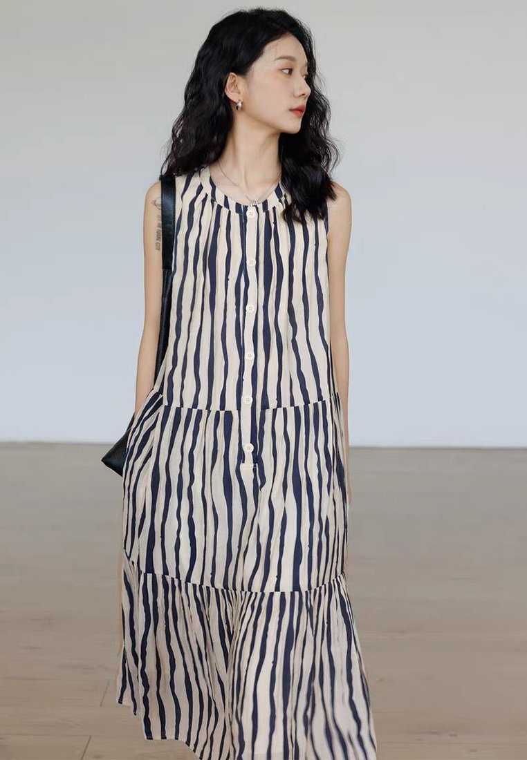 Summer new round neck striped vest dress CA25070925MT