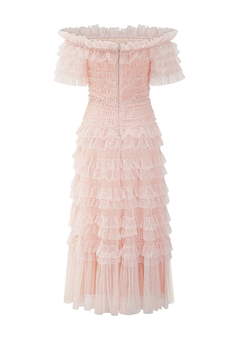 bare shoulders Mesh Chiffon Solid Color Maxi Dress CA090825BK