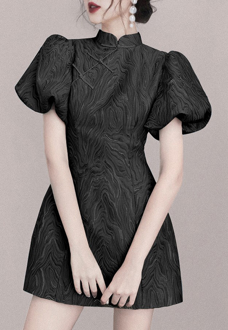 Cheongsam modified short-sleeved dress A021925BL