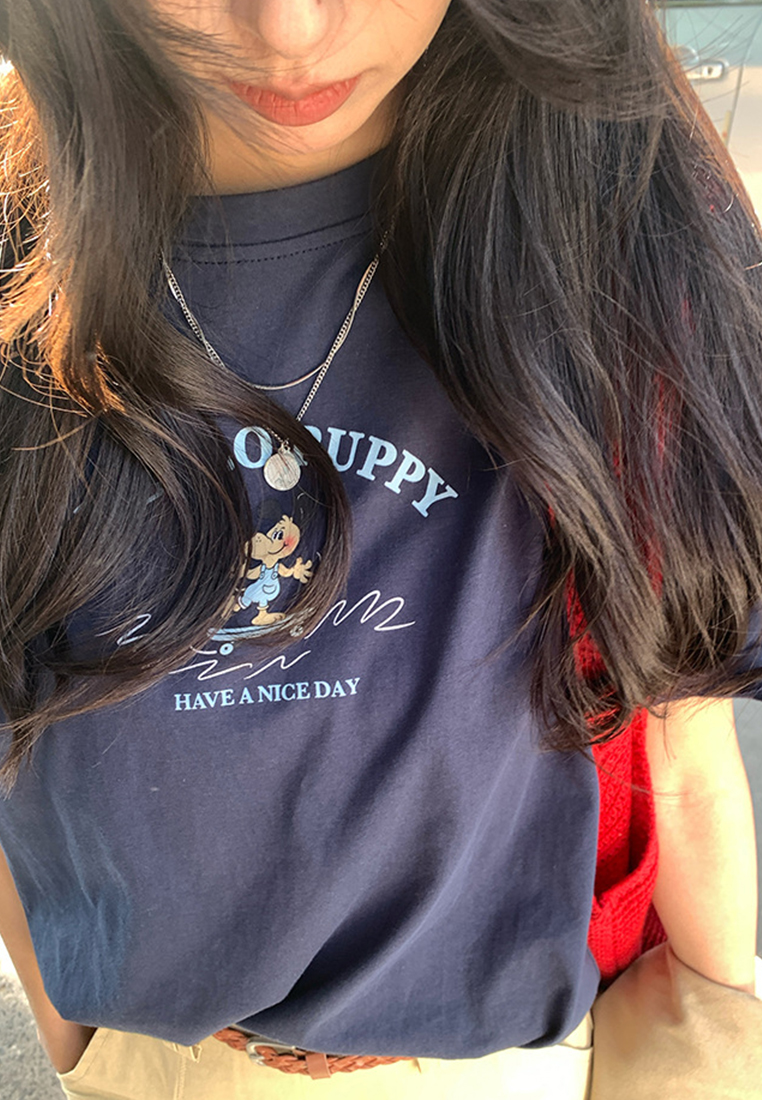 Spring and Summer Korean Style Dog Print T-shirt CA25042925GY