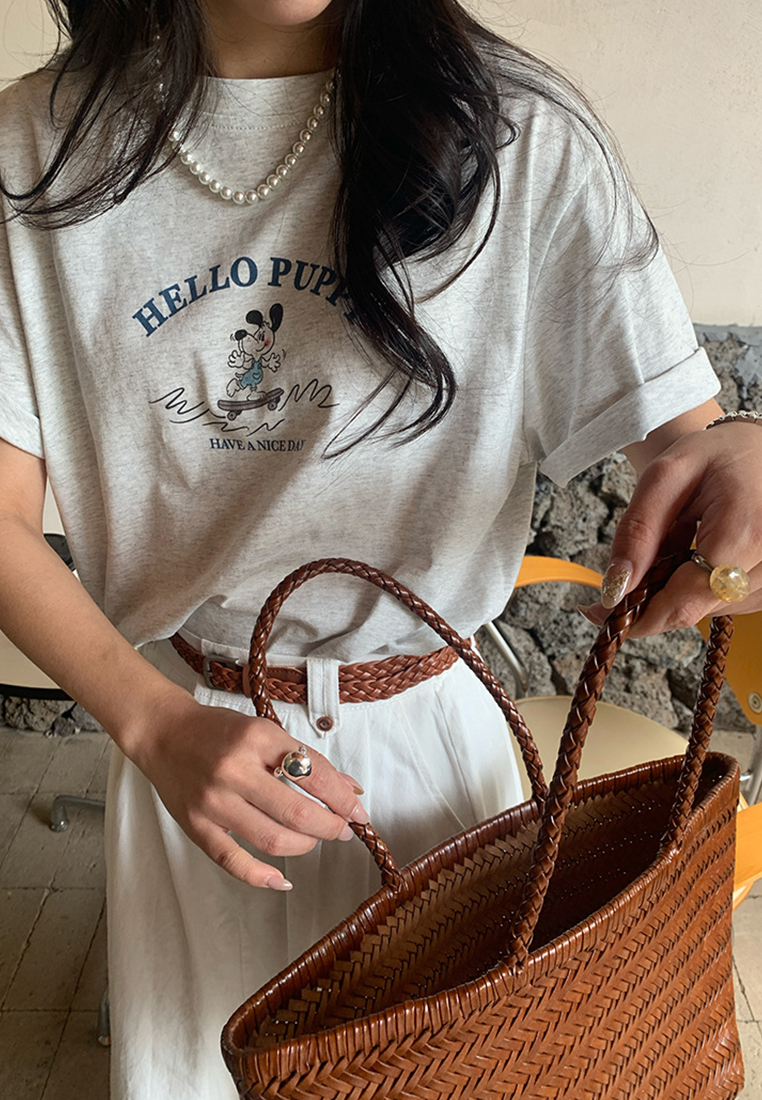 Spring and Summer Korean Style Dog Print T-shirt CA25042925GY