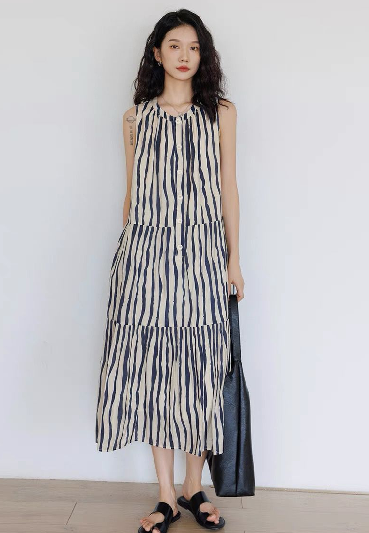 Summer new round neck striped vest dress CA25070925MT