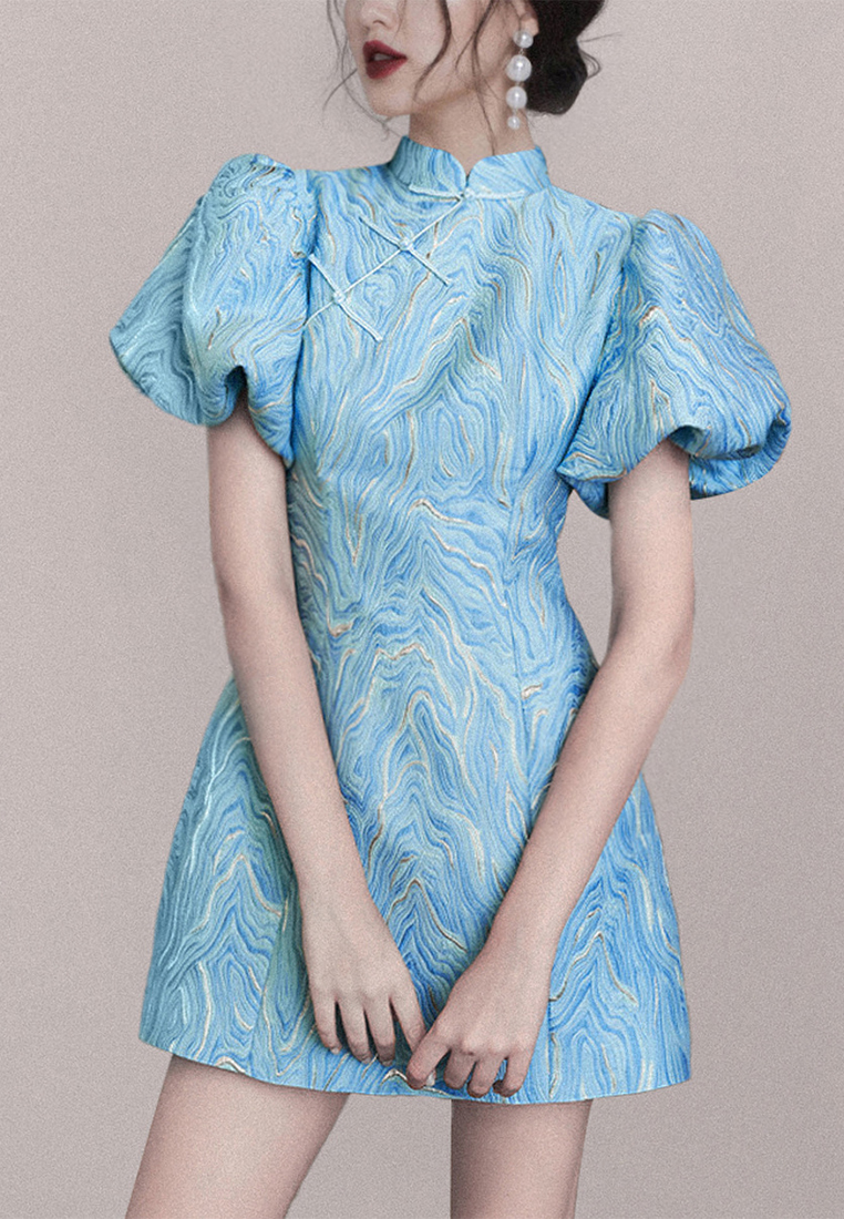 Cheongsam modified short-sleeved dress A021925BL