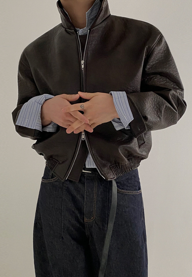 2024 Vintage short leather jacket CA24090325BW