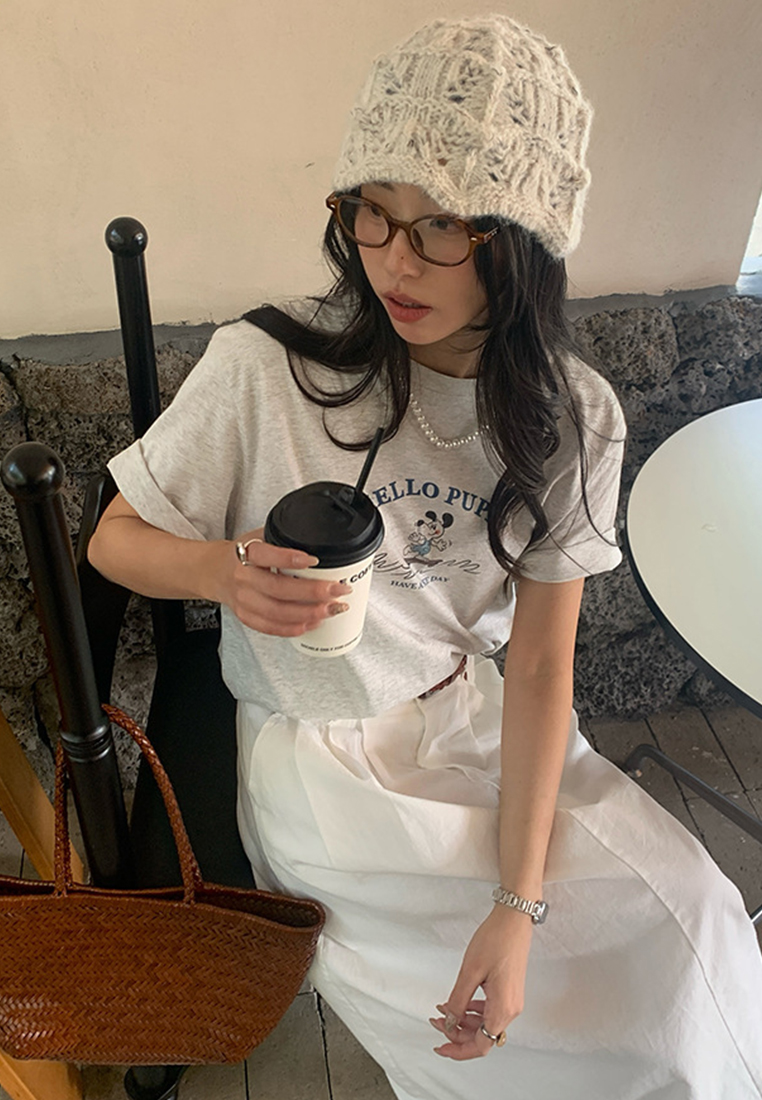 Spring and Summer Korean Style Dog Print T-shirt CA25042925GY