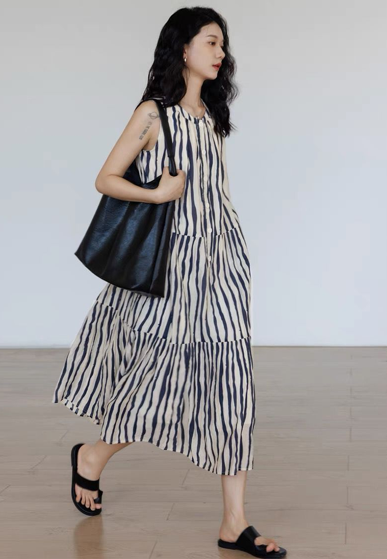 Summer new round neck striped vest dress CA25070925MT