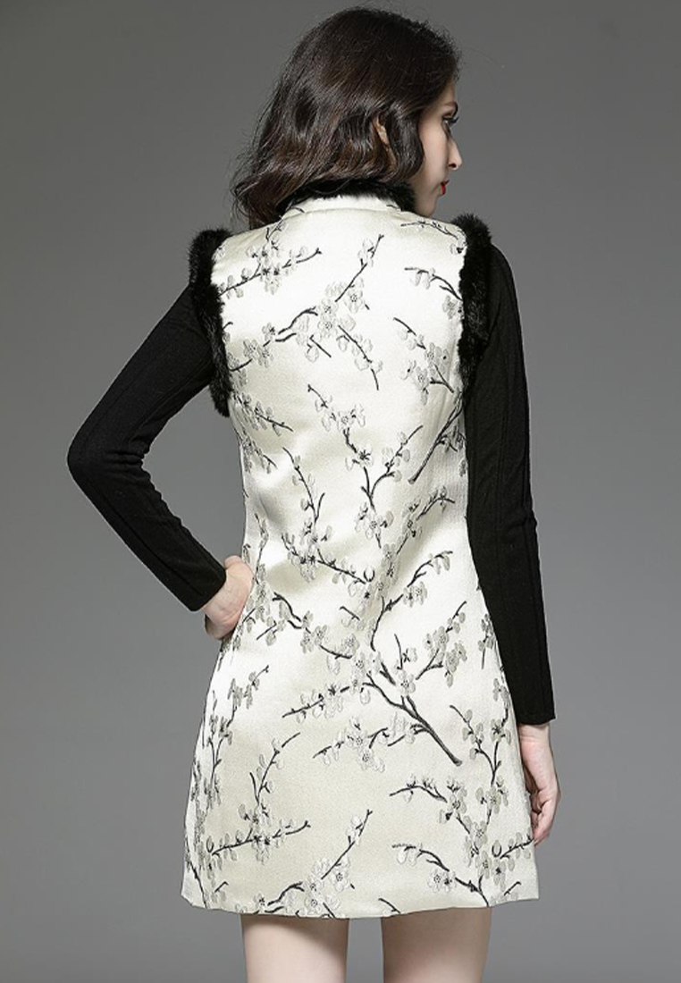 Embroidered lazy rabbit fur patchwork vest cheongsam dress CA122725