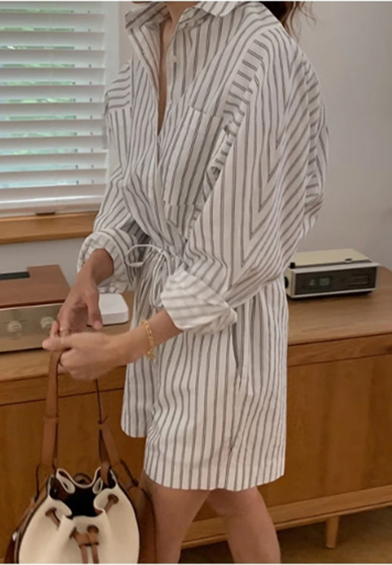 Winter vintage lace up long sleeved striped jumpsuit CA241128125MT