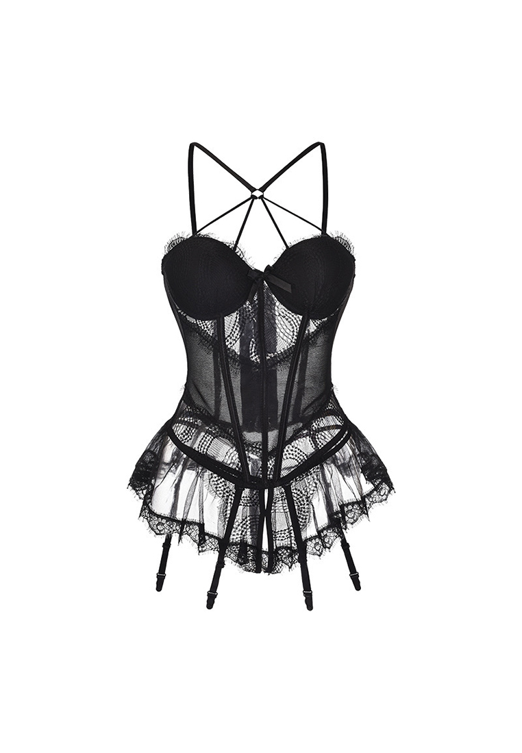 Sexy gathered temptation pajamas set CA24112025BK