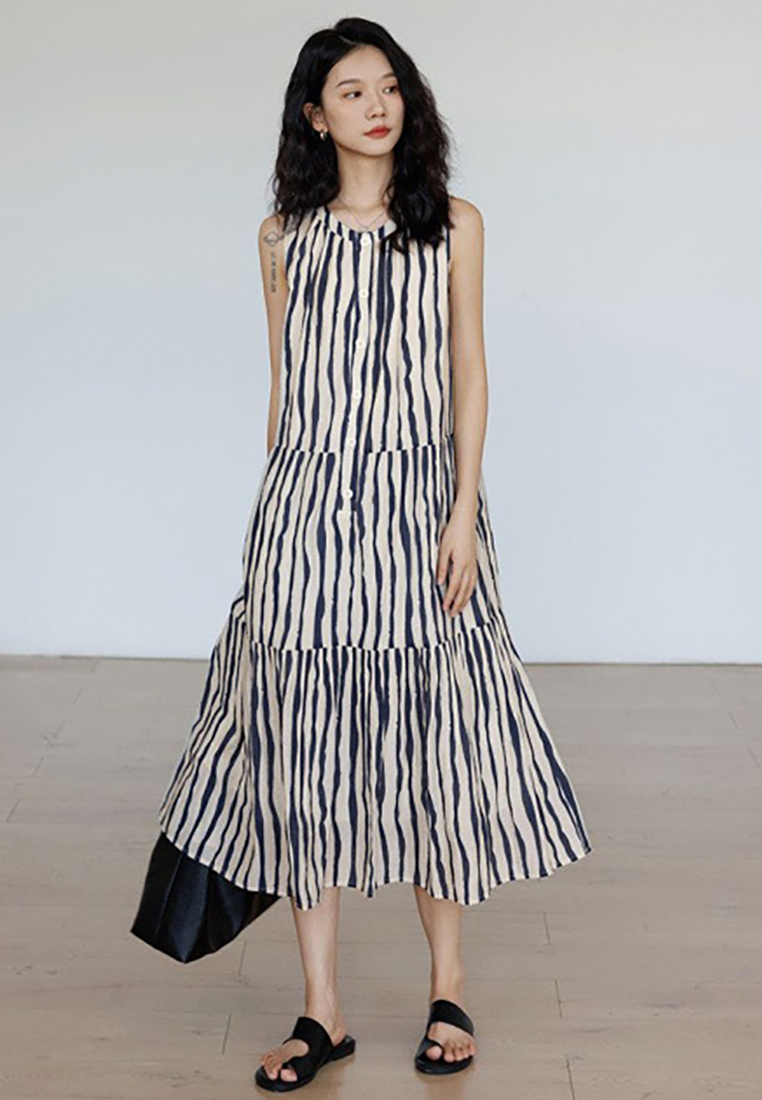 Summer new round neck striped vest dress CA25070925MT