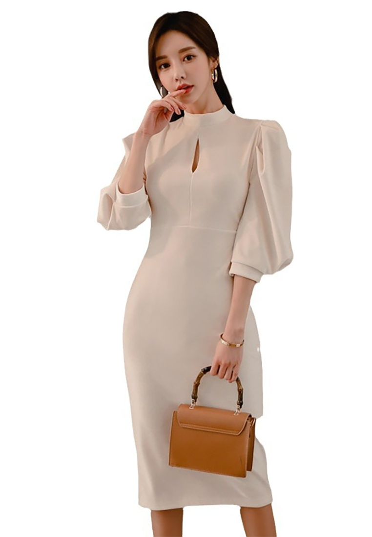 Autumn/Winter New Slim-Fit Stand Collar Lantern Sleeve Pencil Dress CA25091525W
