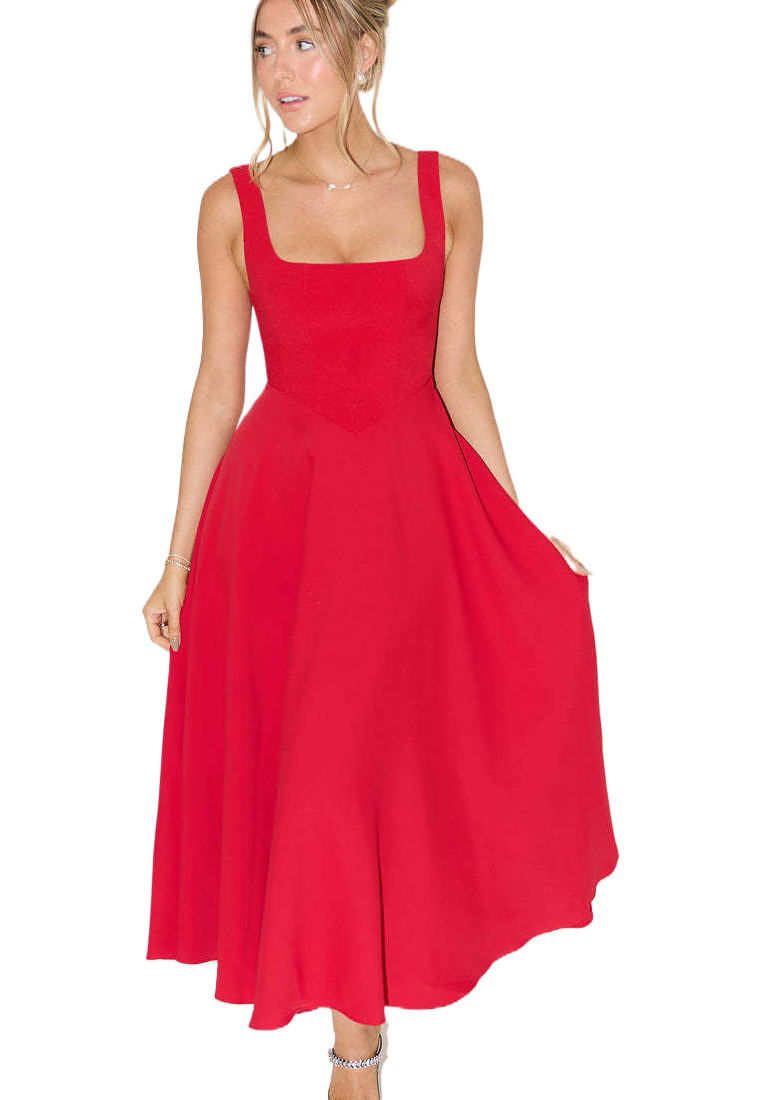 New minimalist and sexy shoulder strap slim fit mid length dress CA25091425RD