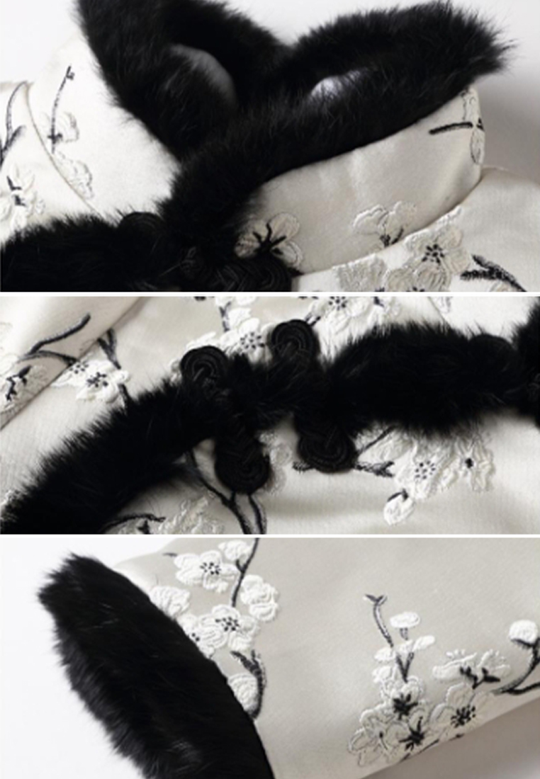 Embroidered lazy rabbit fur patchwork vest cheongsam dress CA122725