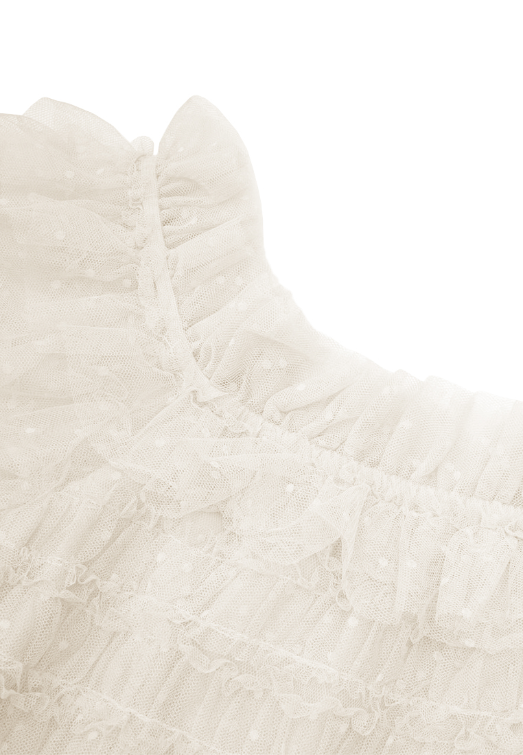 bare shoulders Mesh Chiffon Solid Color Maxi Dress CA090825BK