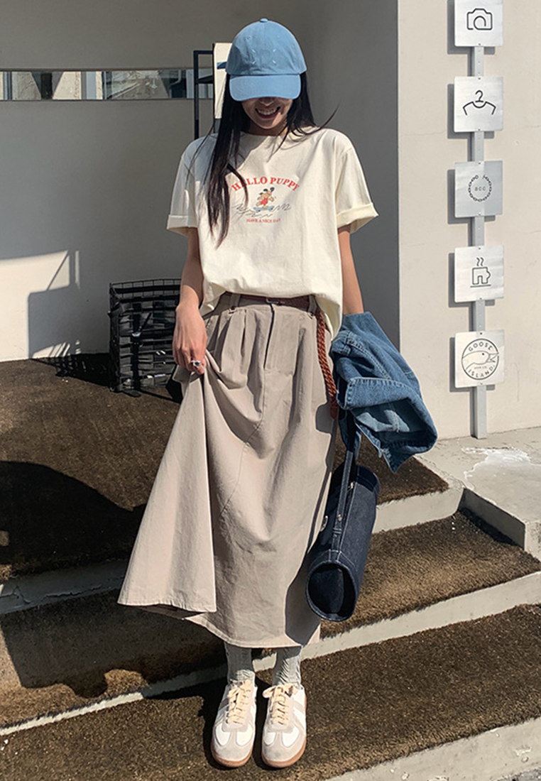 Spring and Summer Korean Style Dog Print T-shirt CA25042925GY