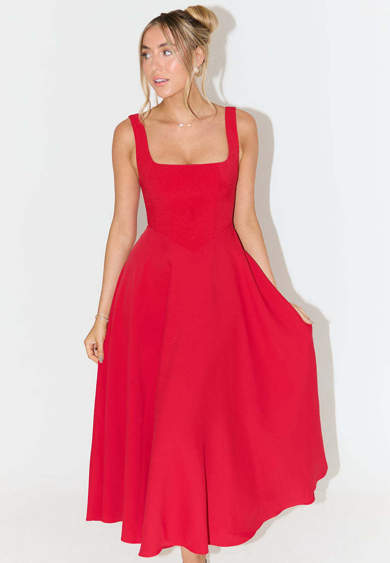 New minimalist and sexy shoulder strap slim fit mid length dress CA25091425RD