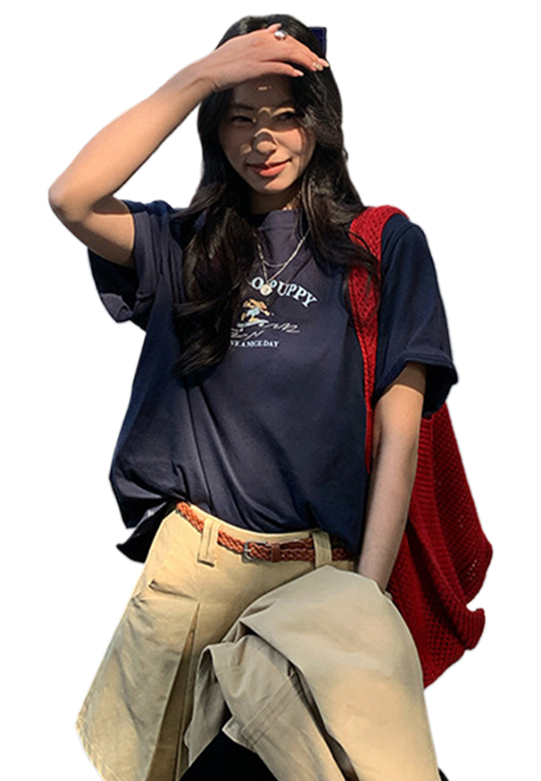 Spring and Summer Korean Style Dog Print T-shirt CA25042925GY