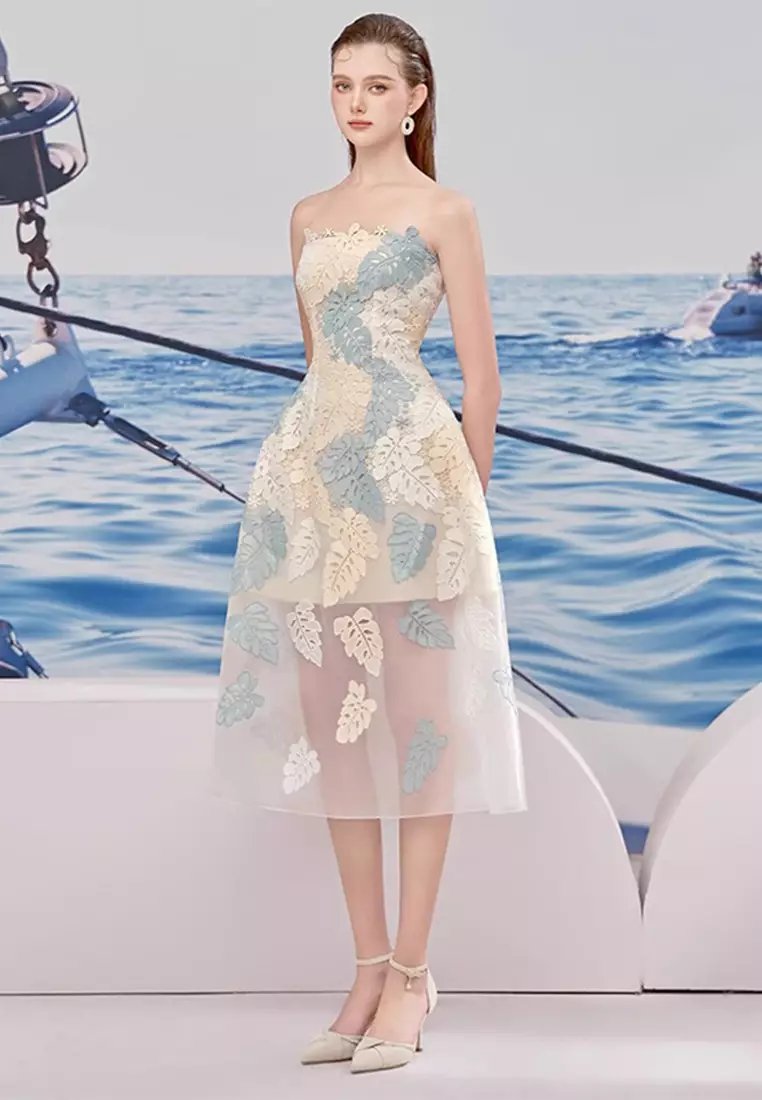 Mesh strapless long dress CA24102533PI