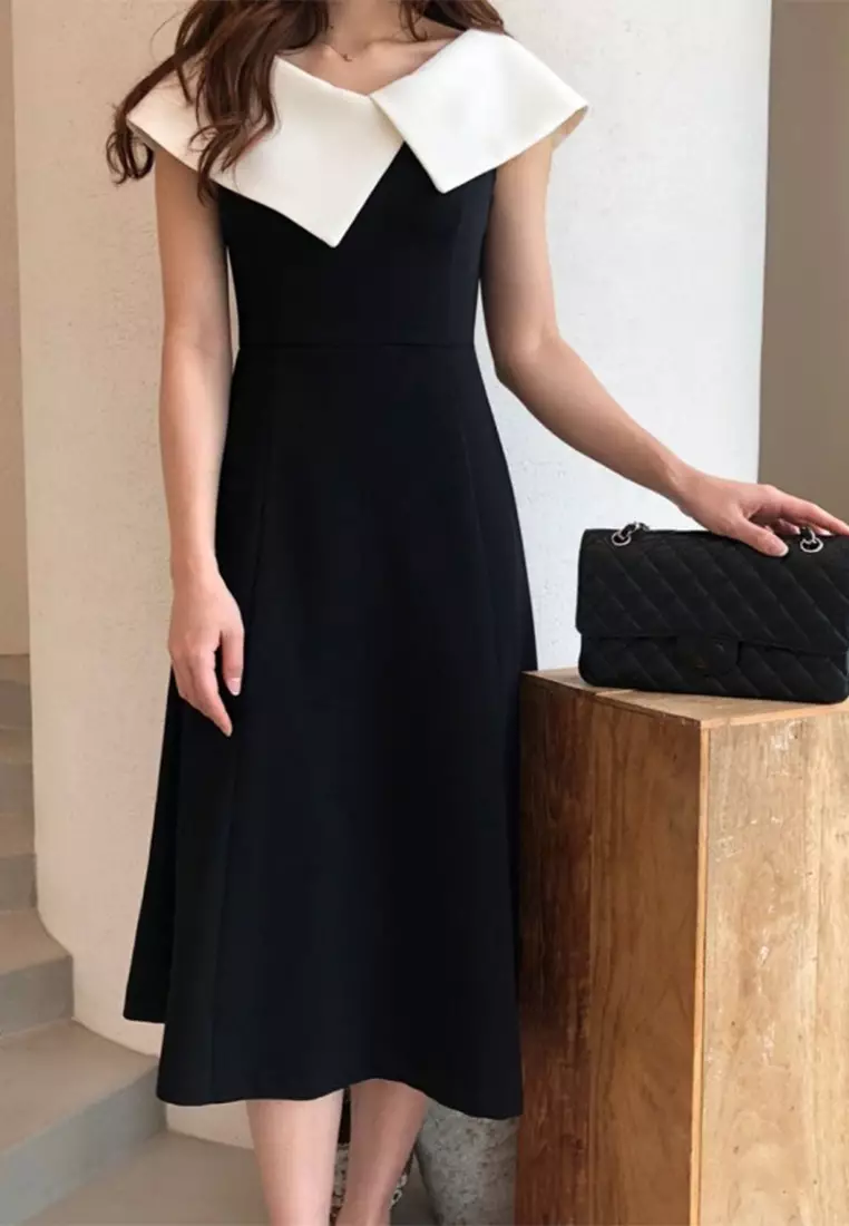 Temperament Collar Waist Sleeveless Dress CA24092733BK