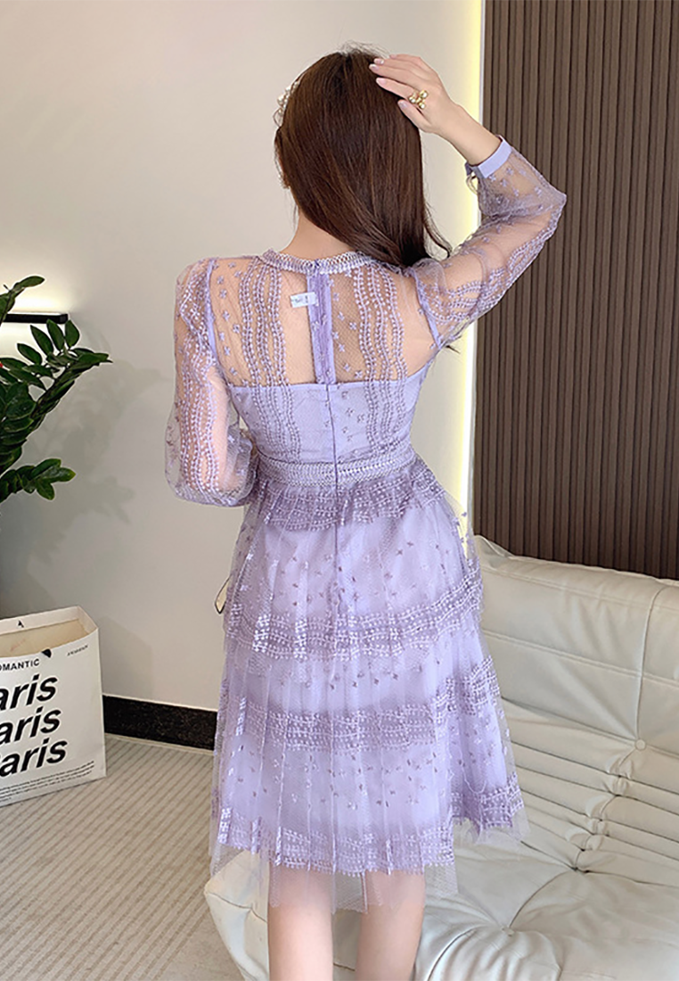2025 New Purple Lace Mesh Dress CA25031209PU