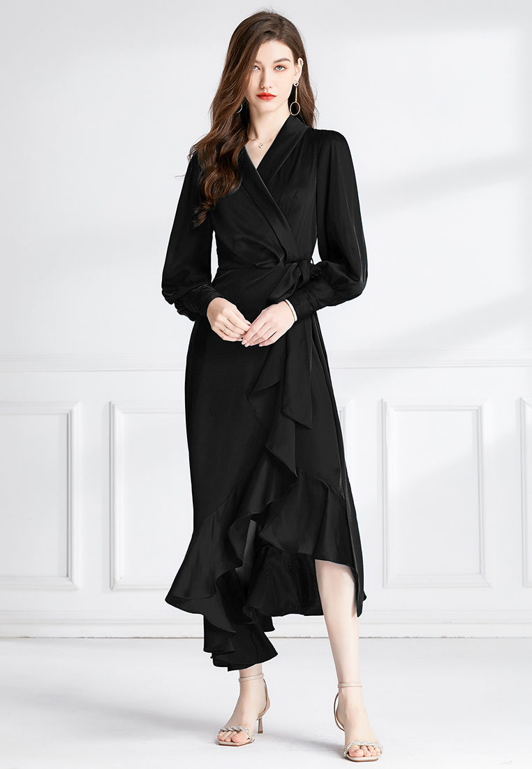 2024 New Bohemian Style Solid Color Dress CA24073126BK