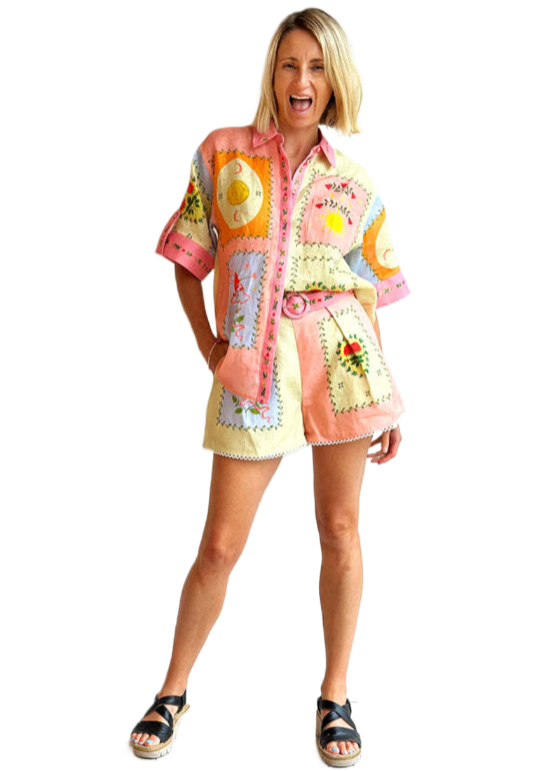 Casual and fashionable linen shirt and shorts set CA25042226MT