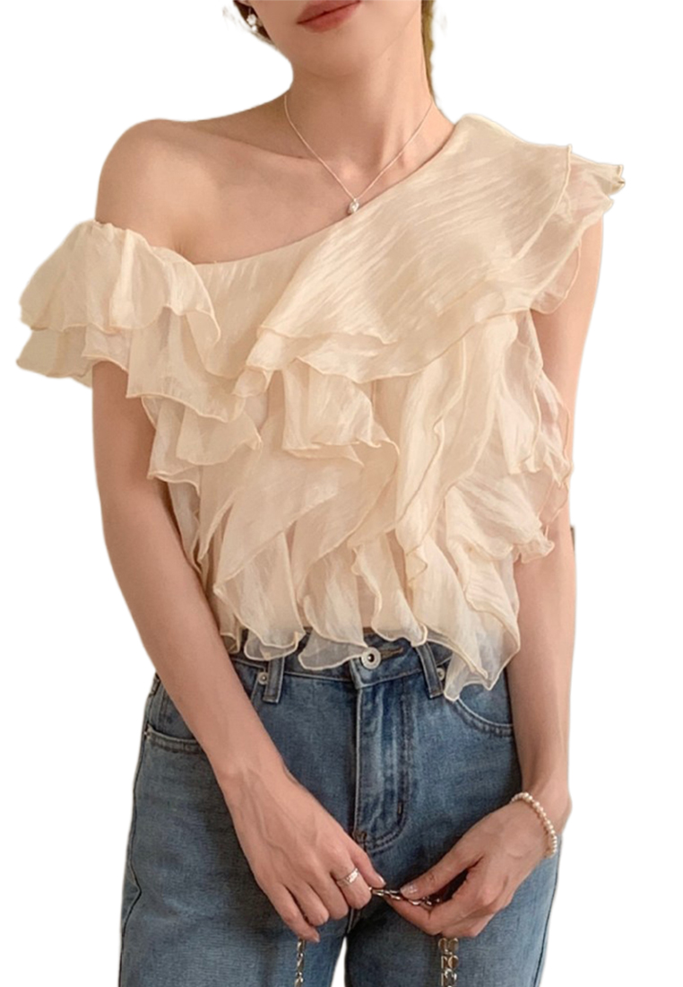 New summer French style off-shoulder ruffled shirt CA25042926BE