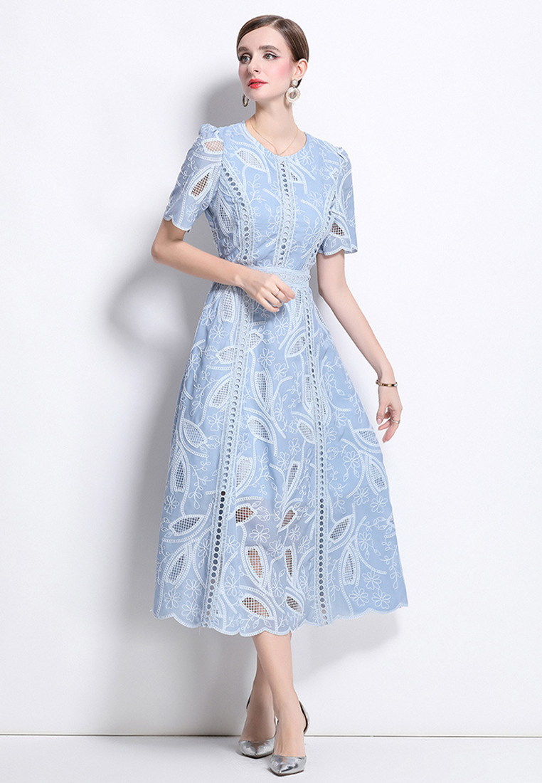 French lace elegant embroidered slim dress CA25070926BL