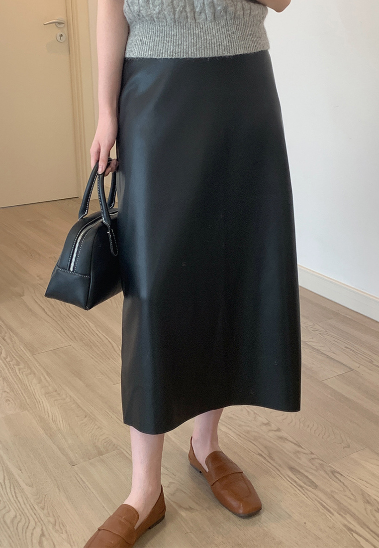 Autumn and winter simple style design slit skirt PU leather skirt CA120426BK