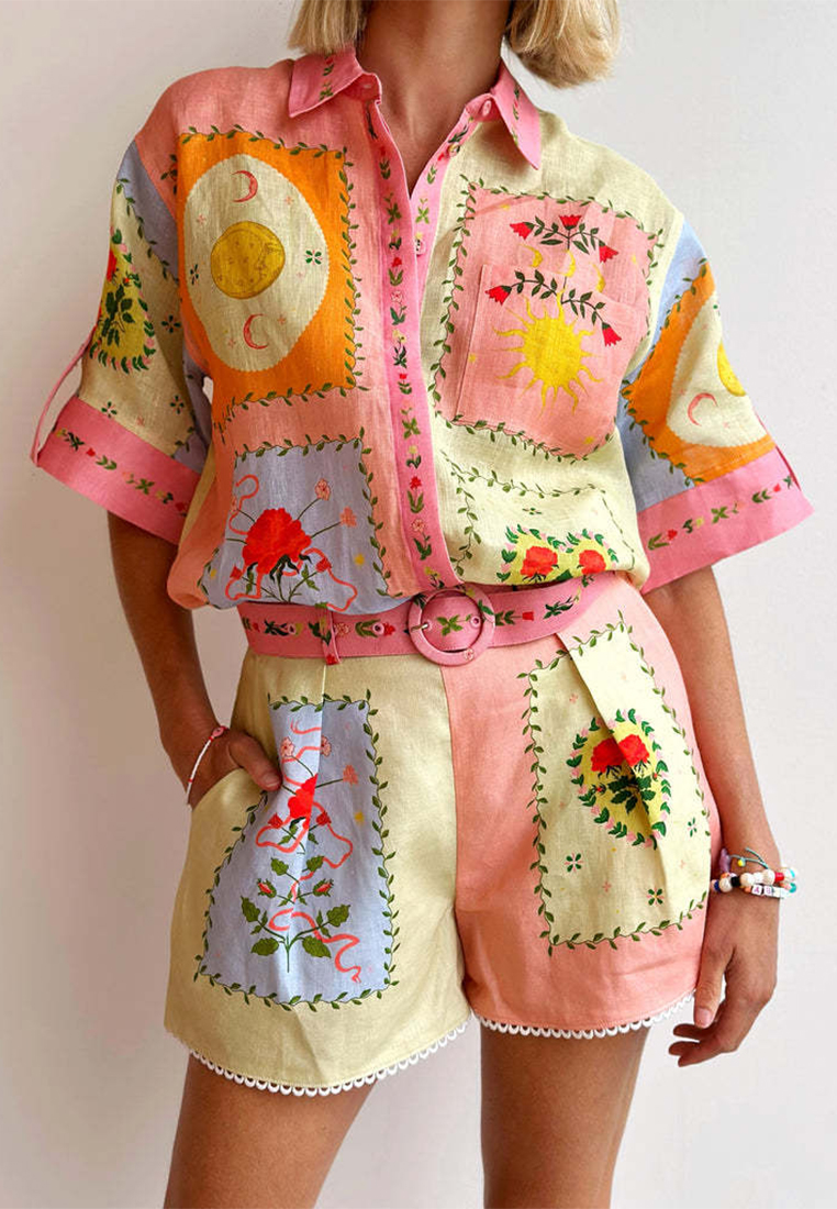 Casual and fashionable linen shirt and shorts set CA25042226MT