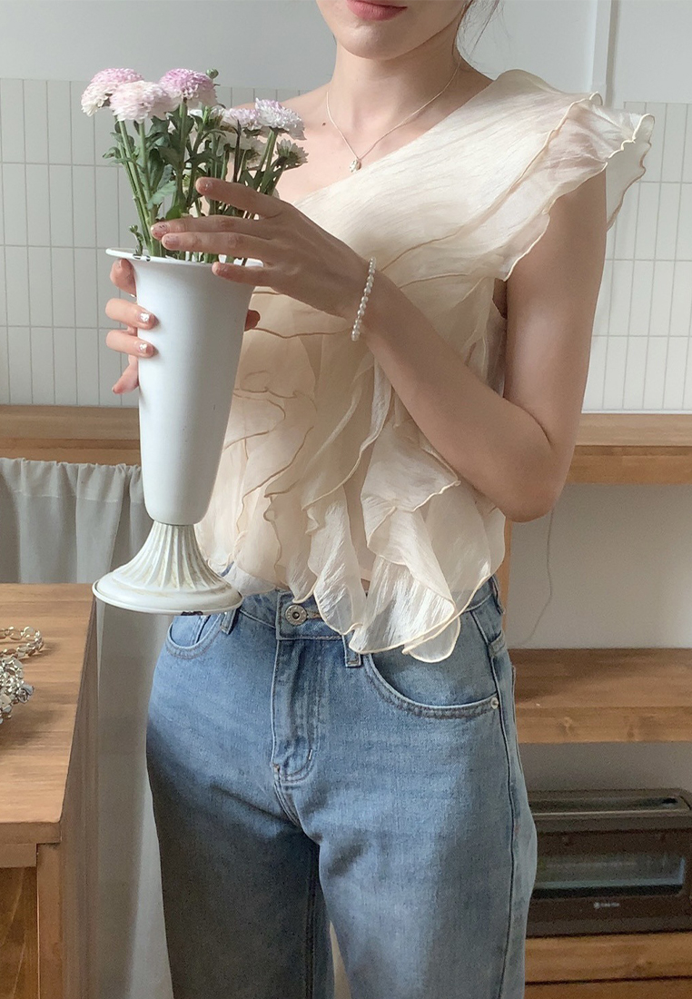 New summer French style off-shoulder ruffled shirt CA25042926BE