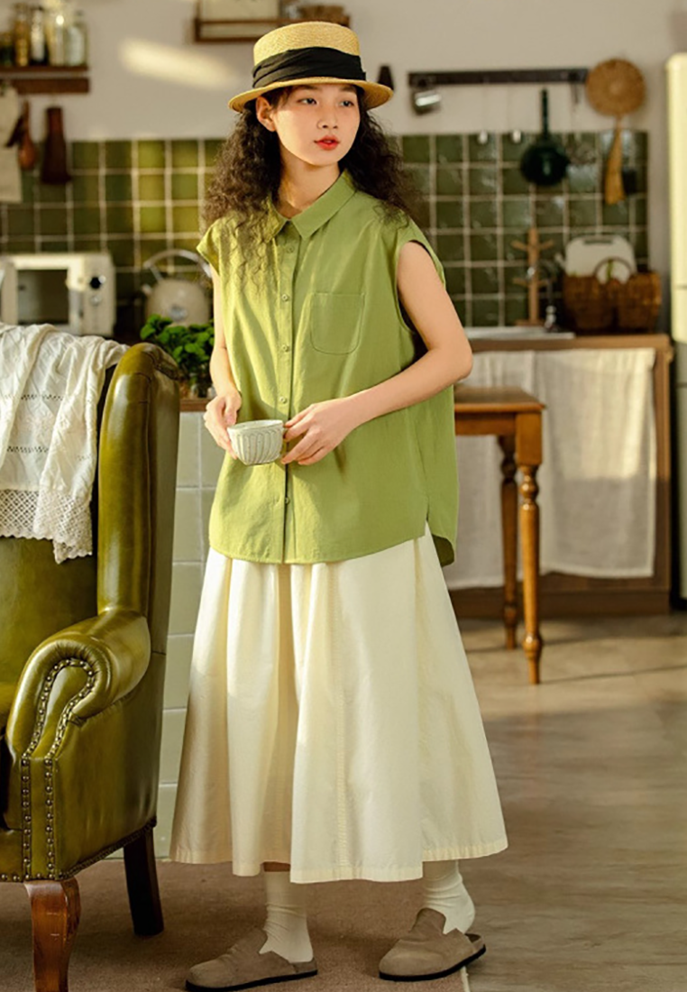 Summer Japanese casual cotton and linen solid color shirt CA25070926GR