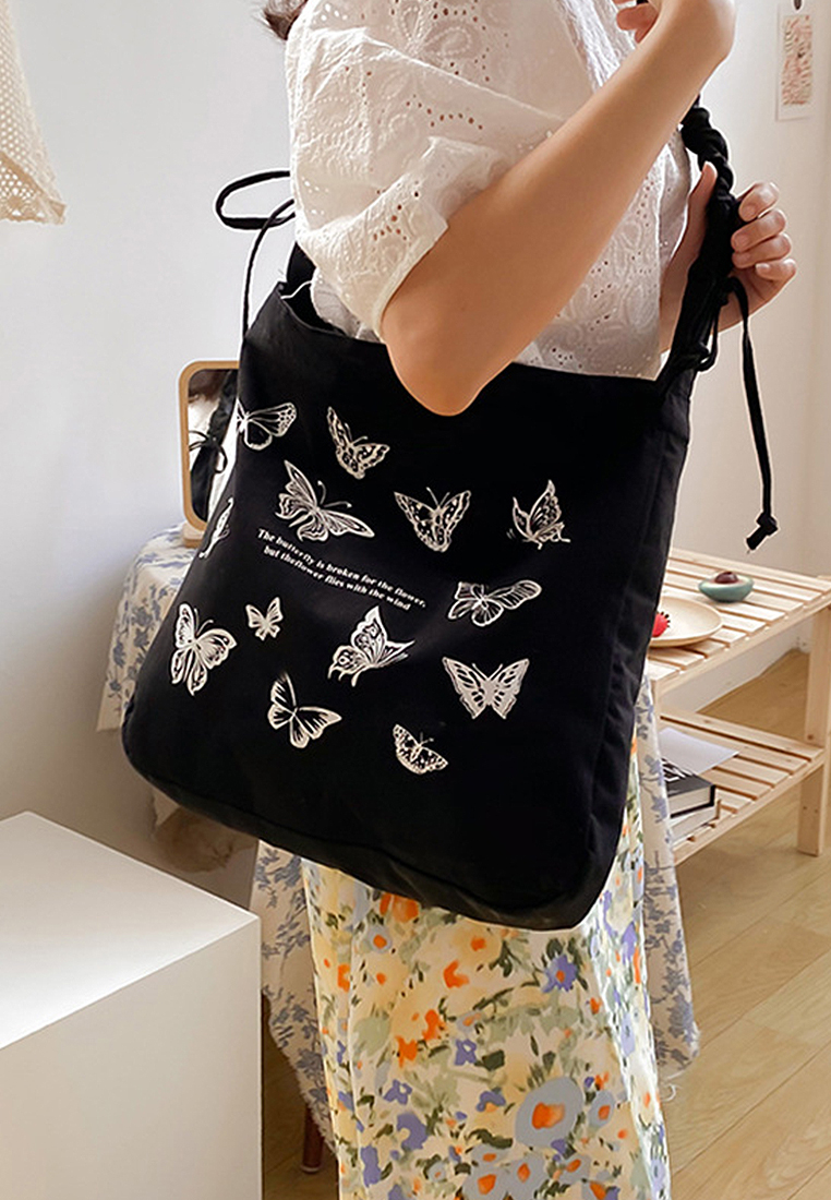 2024 Large capacity black and white crossbody shoulder bag CA24032326BK