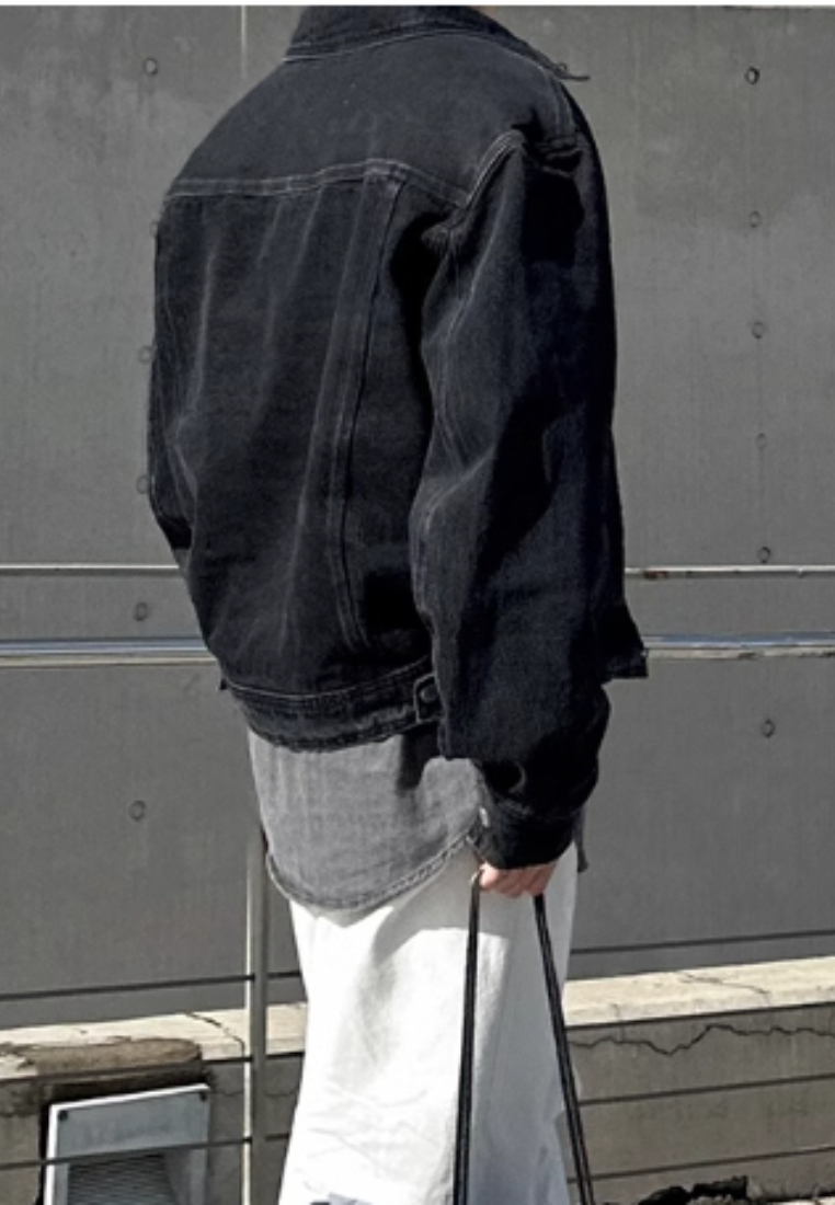 2024 Vintage denim loose short men's top CA24090326BK